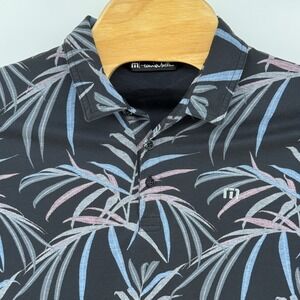 Travis Mathew Mens Large Palm Leaf Golf Polo Shirt Black Blue Pink Short Sleeve